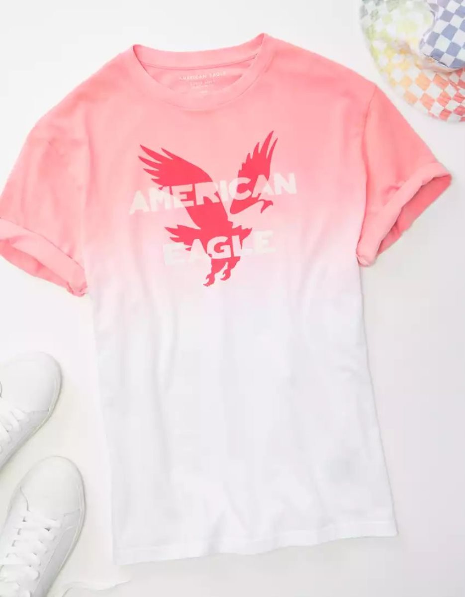 T Shirt Graphique American Eagle AE Super Soft Dip-Dye Logo Rose Homme | TTW-27806800